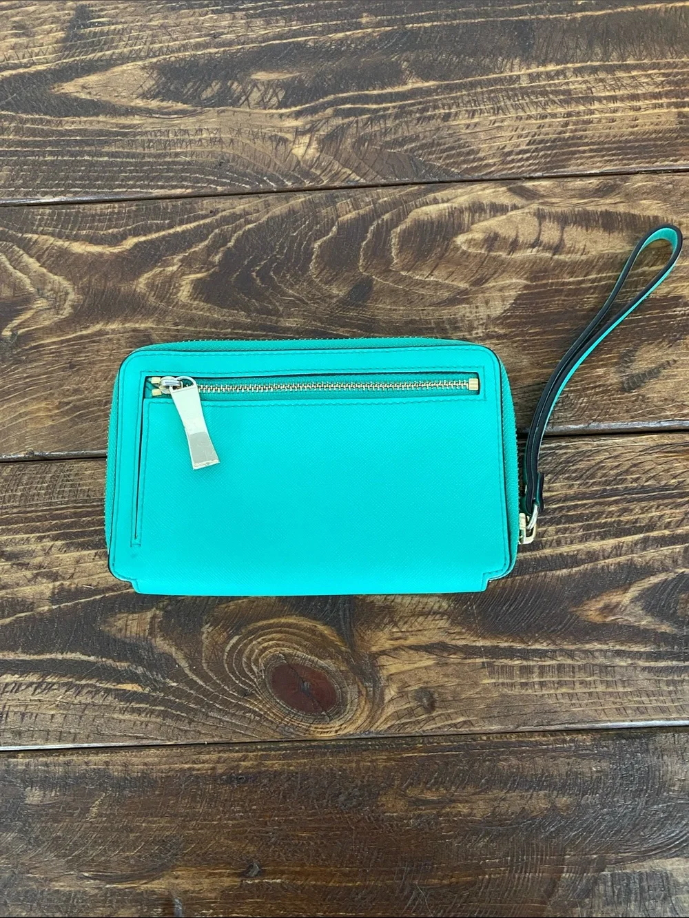 kate spade teal zip-around wristlet with strap